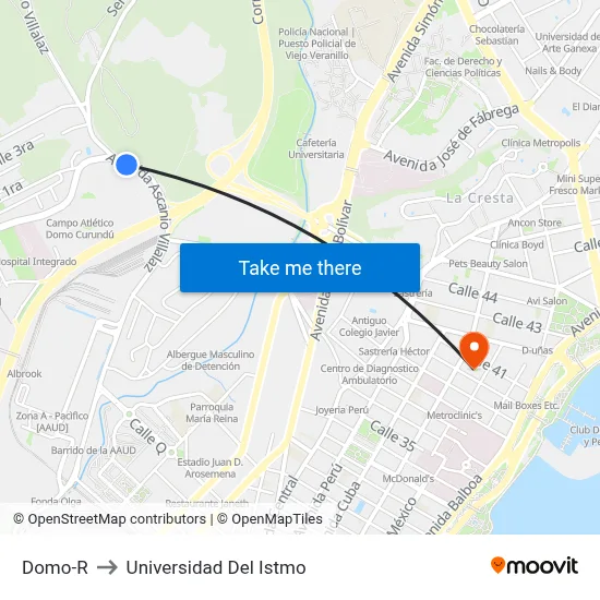 Domo-R to Universidad Del Istmo map