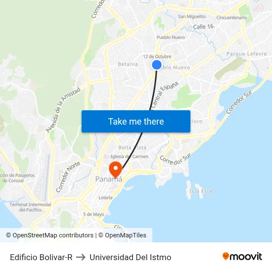 Edificio Bolivar-R to Universidad Del Istmo map