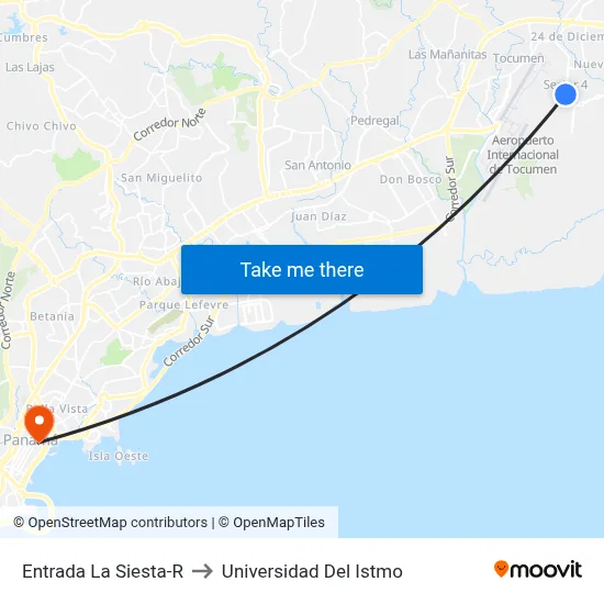 Entrada La Siesta-R to Universidad Del Istmo map