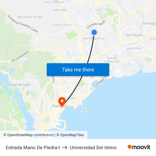 Entrada Mano De Piedra-I to Universidad Del Istmo map