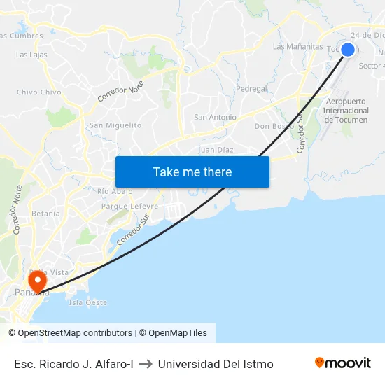 Esc. Ricardo J. Alfaro-I to Universidad Del Istmo map