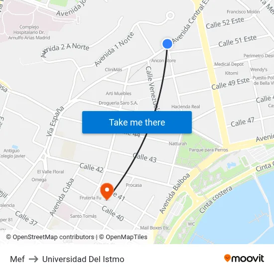 Mef to Universidad Del Istmo map