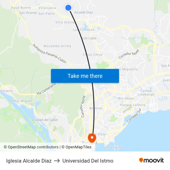 Iglesia Alcalde Diaz to Universidad Del Istmo map