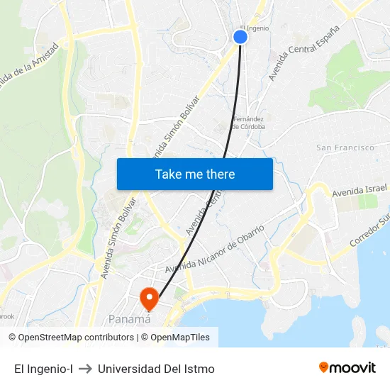 El Ingenio-I to Universidad Del Istmo map