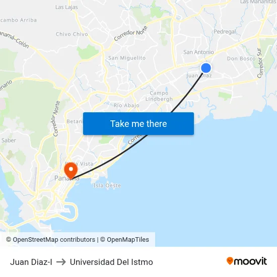 Juan Diaz-I to Universidad Del Istmo map