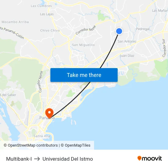 Multibank-I to Universidad Del Istmo map