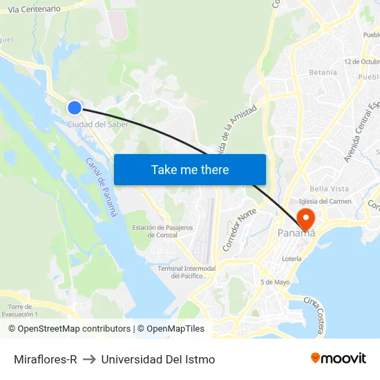 Miraflores-R to Universidad Del Istmo map