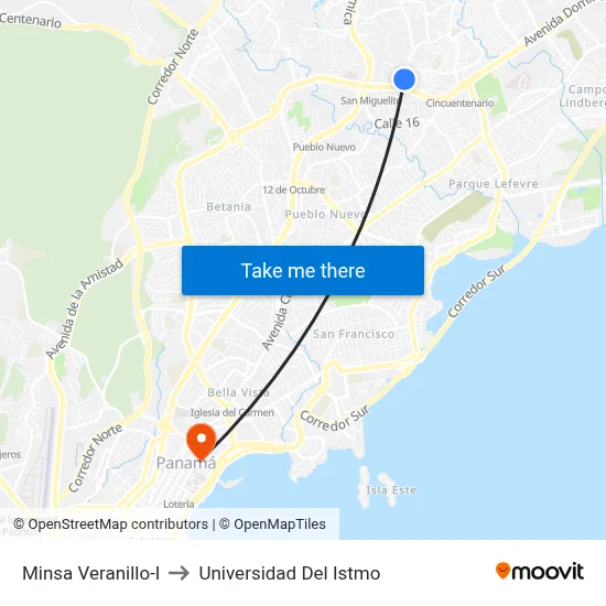 Minsa Veranillo-I to Universidad Del Istmo map