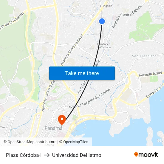 Plaza Córdoba-I to Universidad Del Istmo map