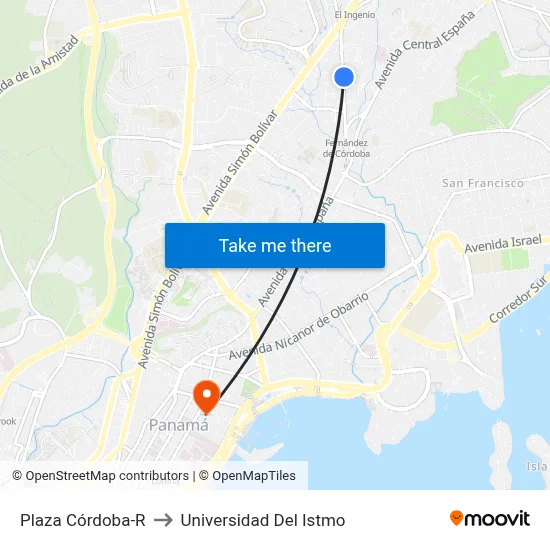 Plaza Córdoba-R to Universidad Del Istmo map