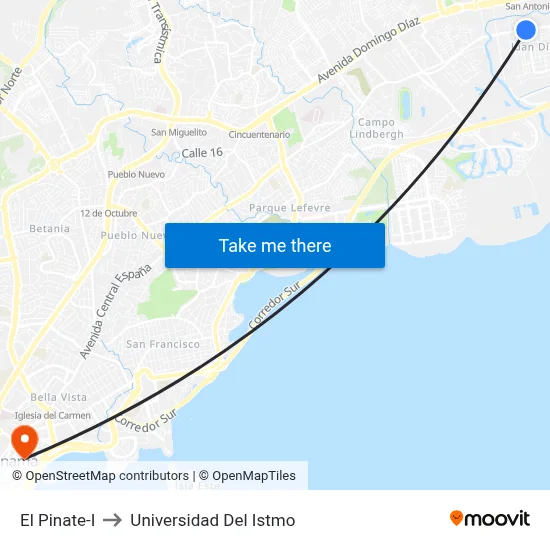 El Pinate-I to Universidad Del Istmo map