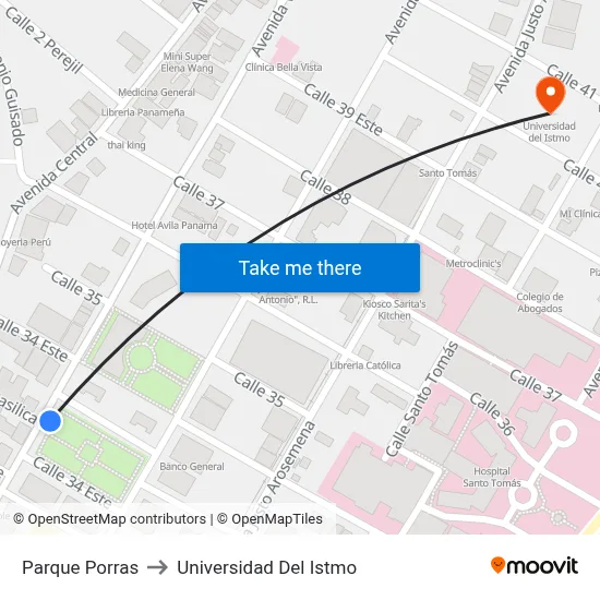 Parque Porras to Universidad Del Istmo map