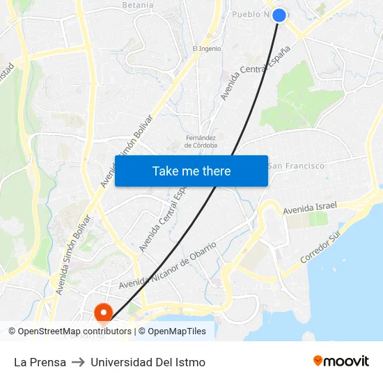 La Prensa to Universidad Del Istmo map
