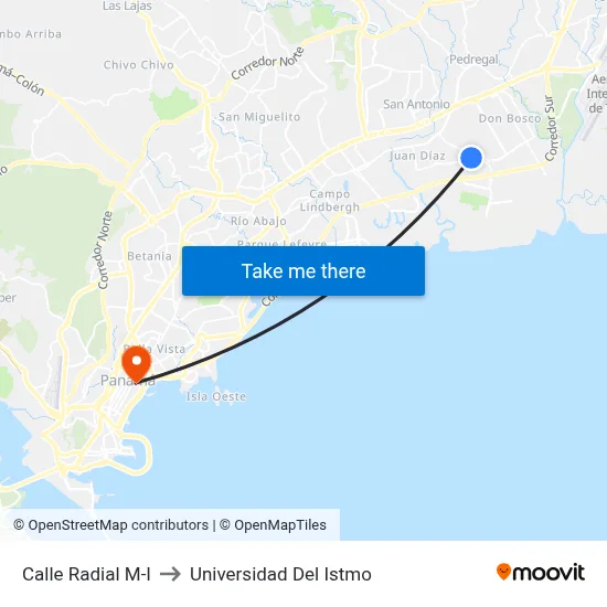 Calle Radial M-I to Universidad Del Istmo map