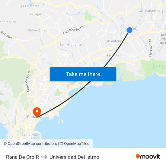 Rana De Oro-R to Universidad Del Istmo map