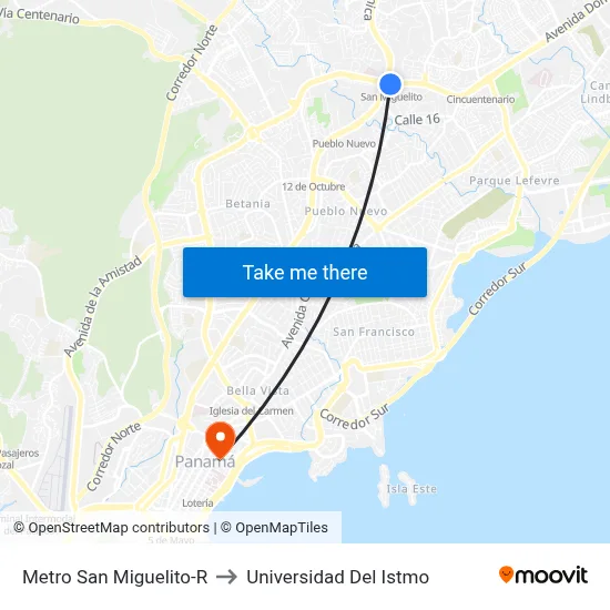 Metro San Miguelito-R to Universidad Del Istmo map