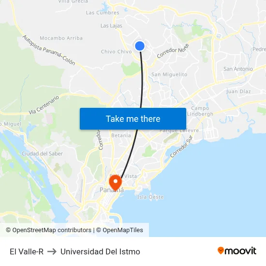 El Valle-R to Universidad Del Istmo map