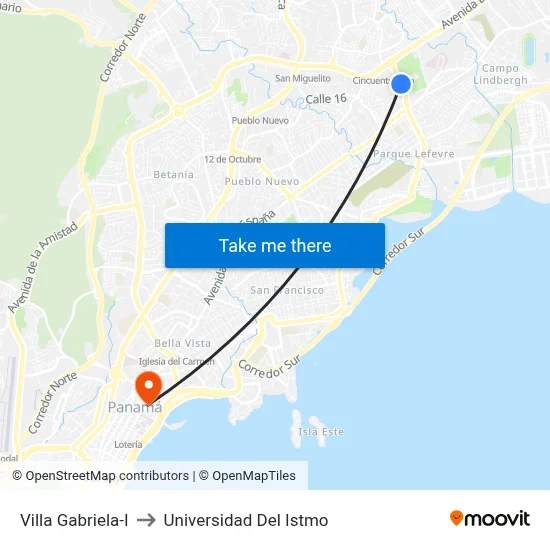Villa Gabriela-I to Universidad Del Istmo map