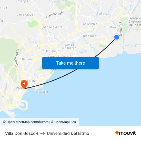 Villa Don Bosco-I to Universidad Del Istmo map