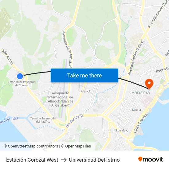 Estación Corozal West to Universidad Del Istmo map