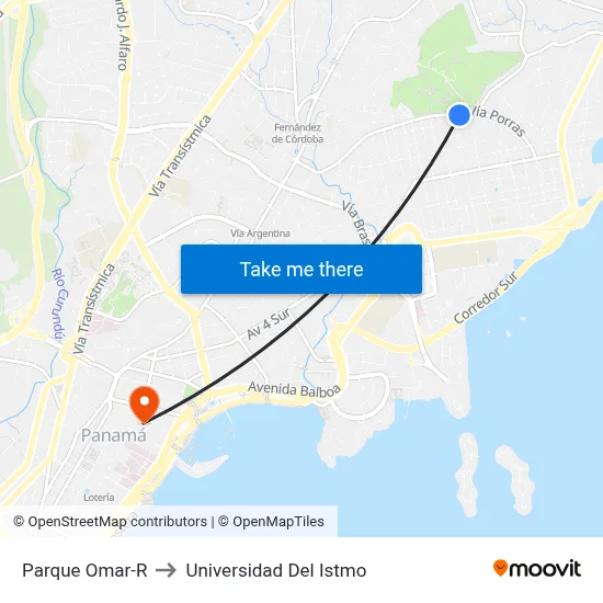 Parque Omar-R to Universidad Del Istmo map