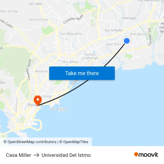 Casa Miller to Universidad Del Istmo map