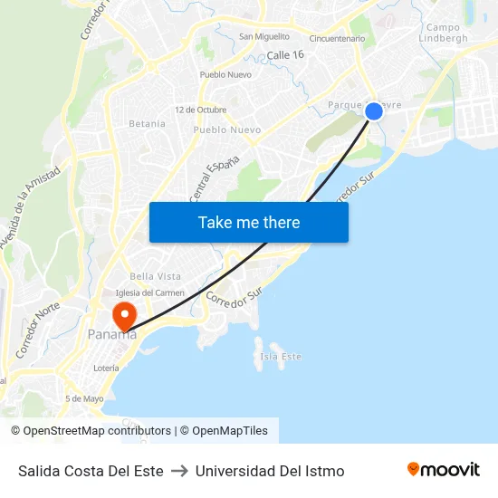 Salida Costa Del Este to Universidad Del Istmo map