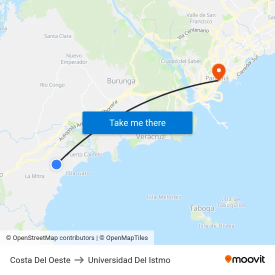 Costa Del Oeste to Universidad Del Istmo map