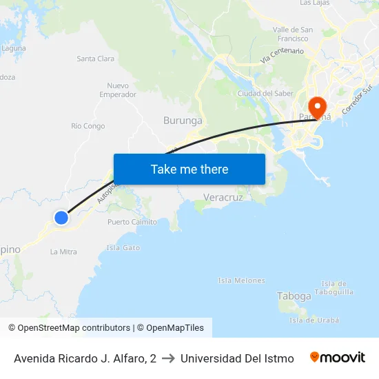 Avenida Ricardo J. Alfaro, 2 to Universidad Del Istmo map