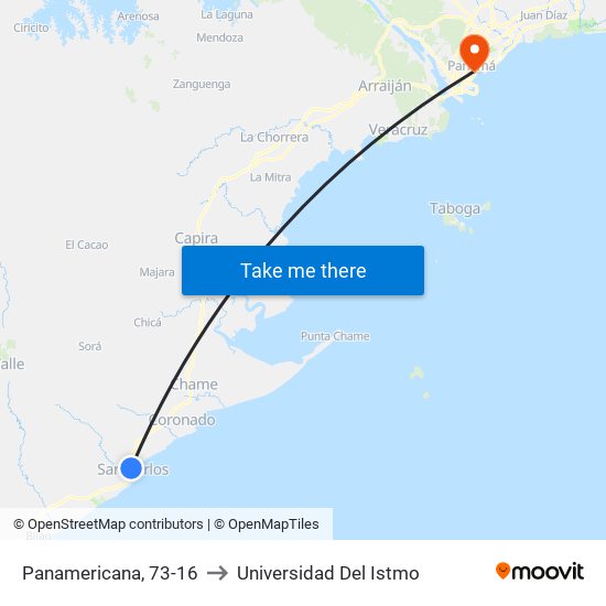 Panamericana, 73-16 to Universidad Del Istmo map