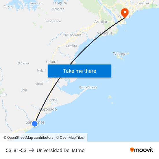 53, 81-53 to Universidad Del Istmo map