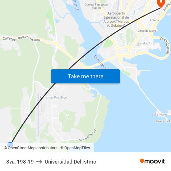 8va, 198-19 to Universidad Del Istmo map