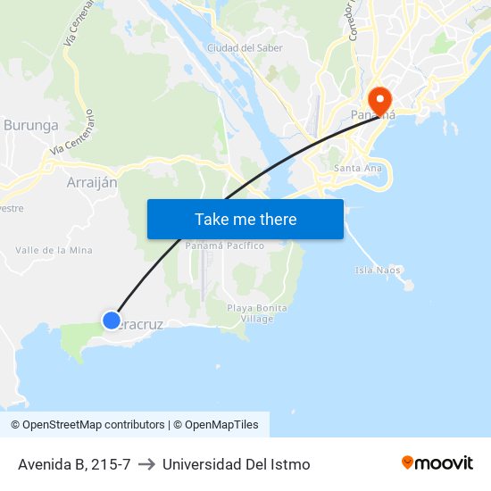 Avenida B, 215-7 to Universidad Del Istmo map
