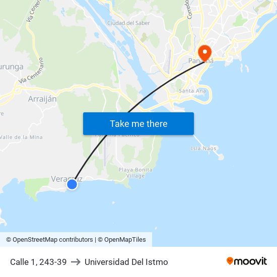 Calle 1, 243-39 to Universidad Del Istmo map