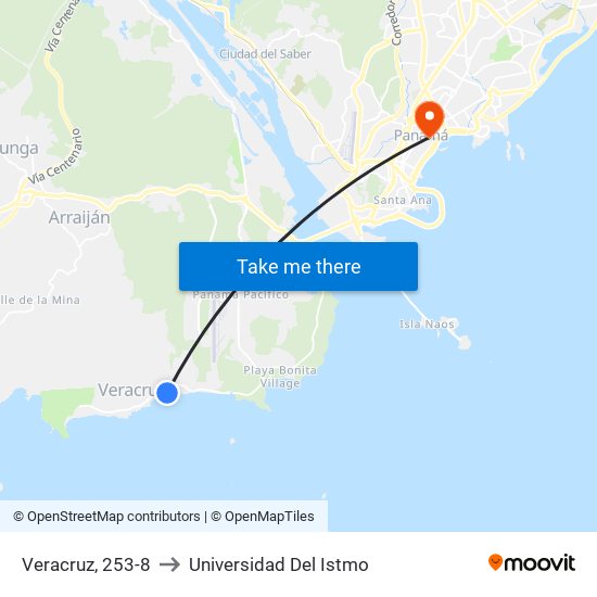 Veracruz, 253-8 to Universidad Del Istmo map