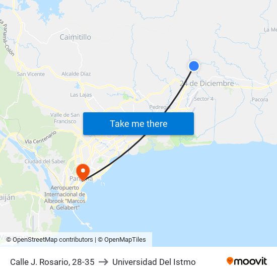 Calle J. Rosario, 28-35 to Universidad Del Istmo map