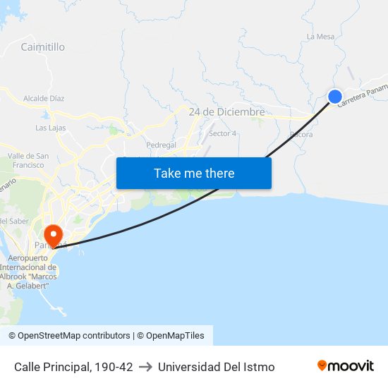 Calle Principal, 190-42 to Universidad Del Istmo map
