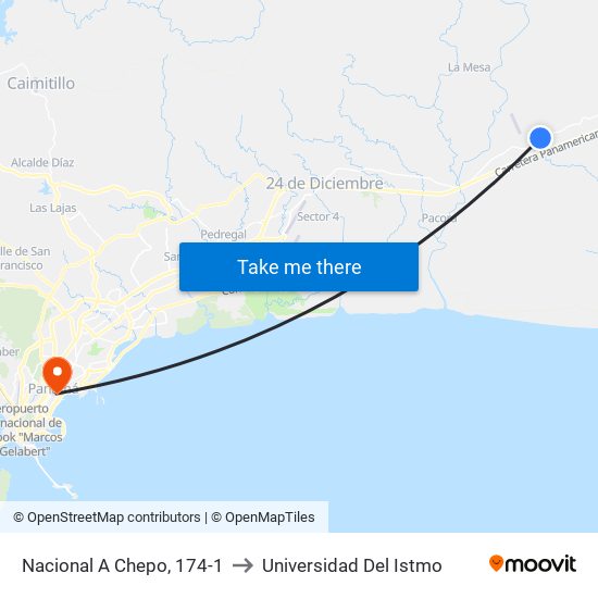 Nacional A Chepo, 174-1 to Universidad Del Istmo map