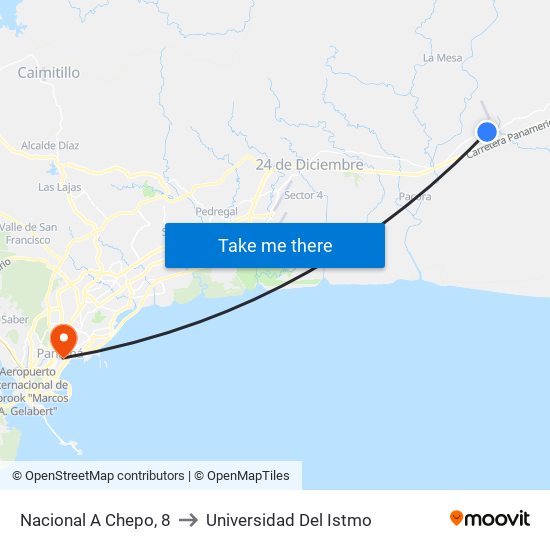 Nacional A Chepo, 8 to Universidad Del Istmo map