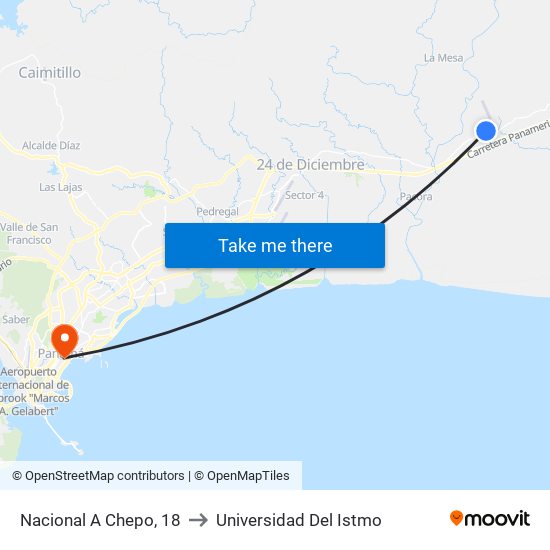 Nacional A Chepo, 18 to Universidad Del Istmo map