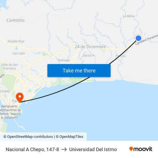 Nacional A Chepo, 147-8 to Universidad Del Istmo map