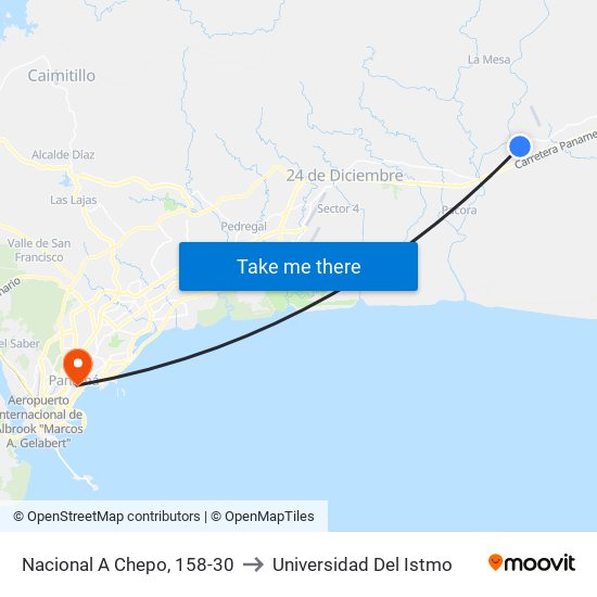 Nacional A Chepo, 158-30 to Universidad Del Istmo map