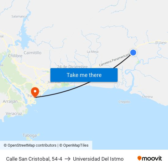 Calle San Cristobal, 54-4 to Universidad Del Istmo map