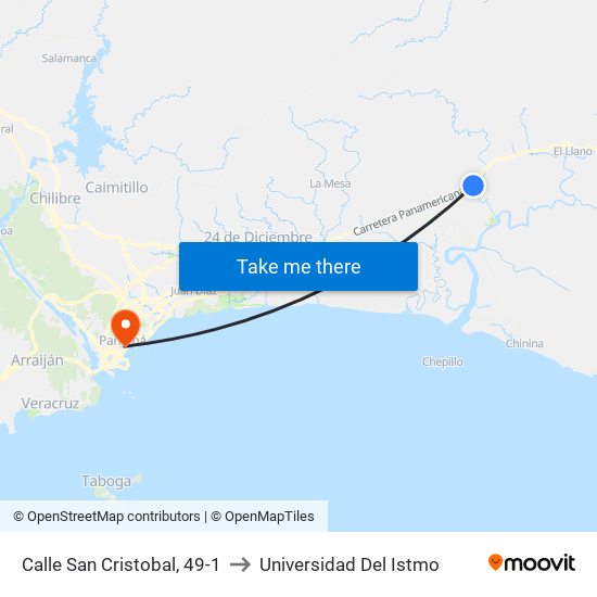 Calle San Cristobal, 49-1 to Universidad Del Istmo map