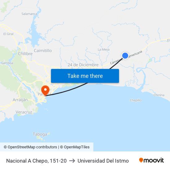 Nacional A Chepo, 151-20 to Universidad Del Istmo map