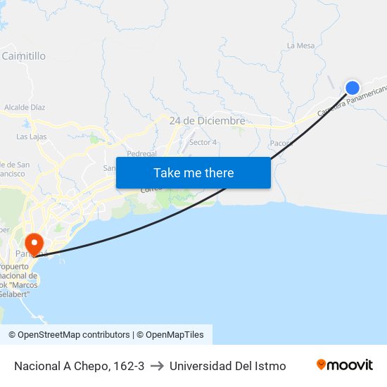 Nacional A Chepo, 162-3 to Universidad Del Istmo map