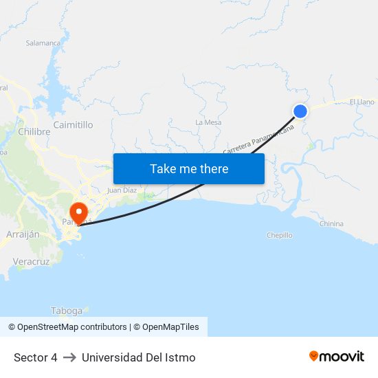 Sector 4 to Universidad Del Istmo map