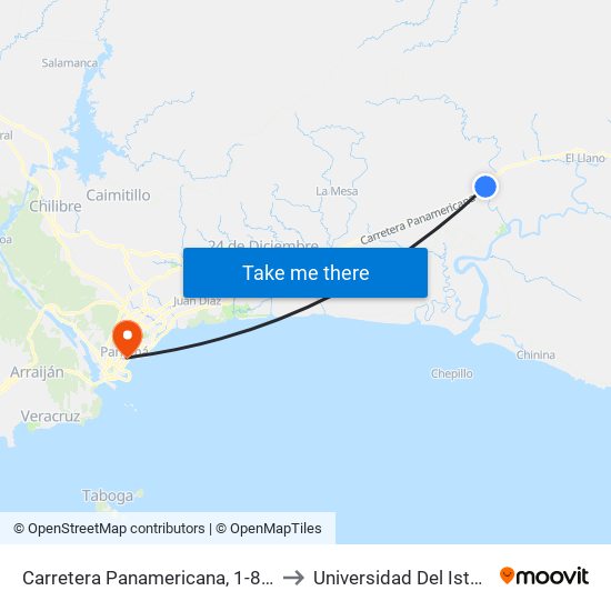 Carretera Panamericana, 1-891 to Universidad Del Istmo map