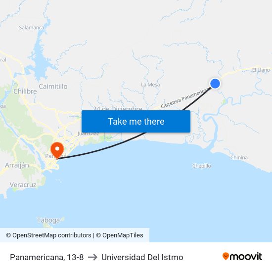 Panamericana, 13-8 to Universidad Del Istmo map