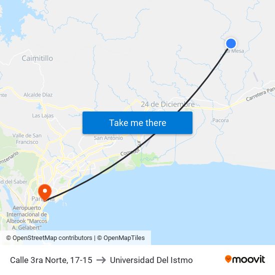 Calle 3ra Norte, 17-15 to Universidad Del Istmo map